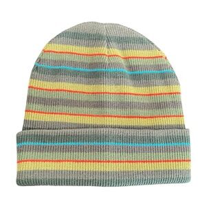 Lands’ End Multicolor Striped Beanie Hat Green Red Blue Medium Large